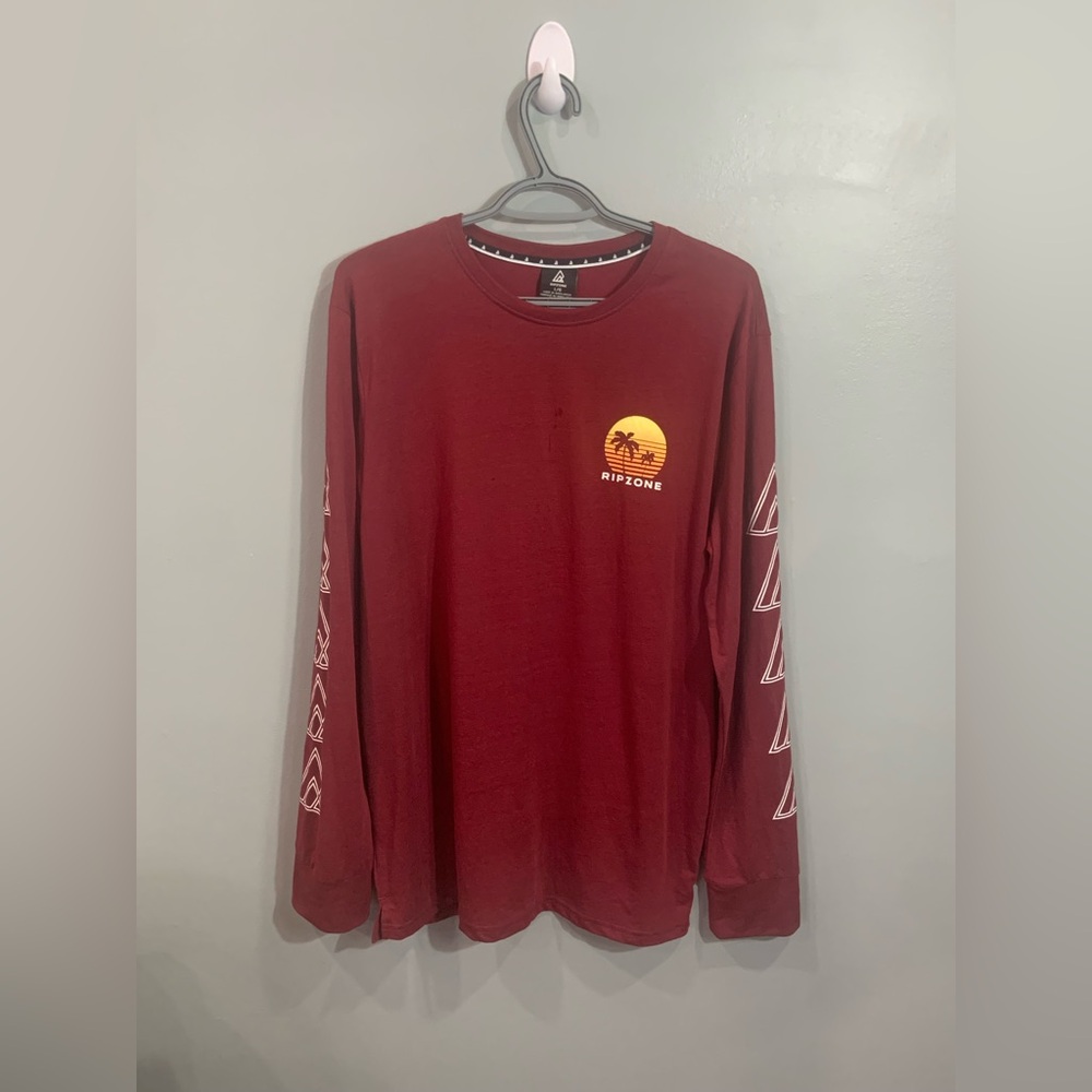 Red Long Sleeve Tee with Sporty Sleeve Design